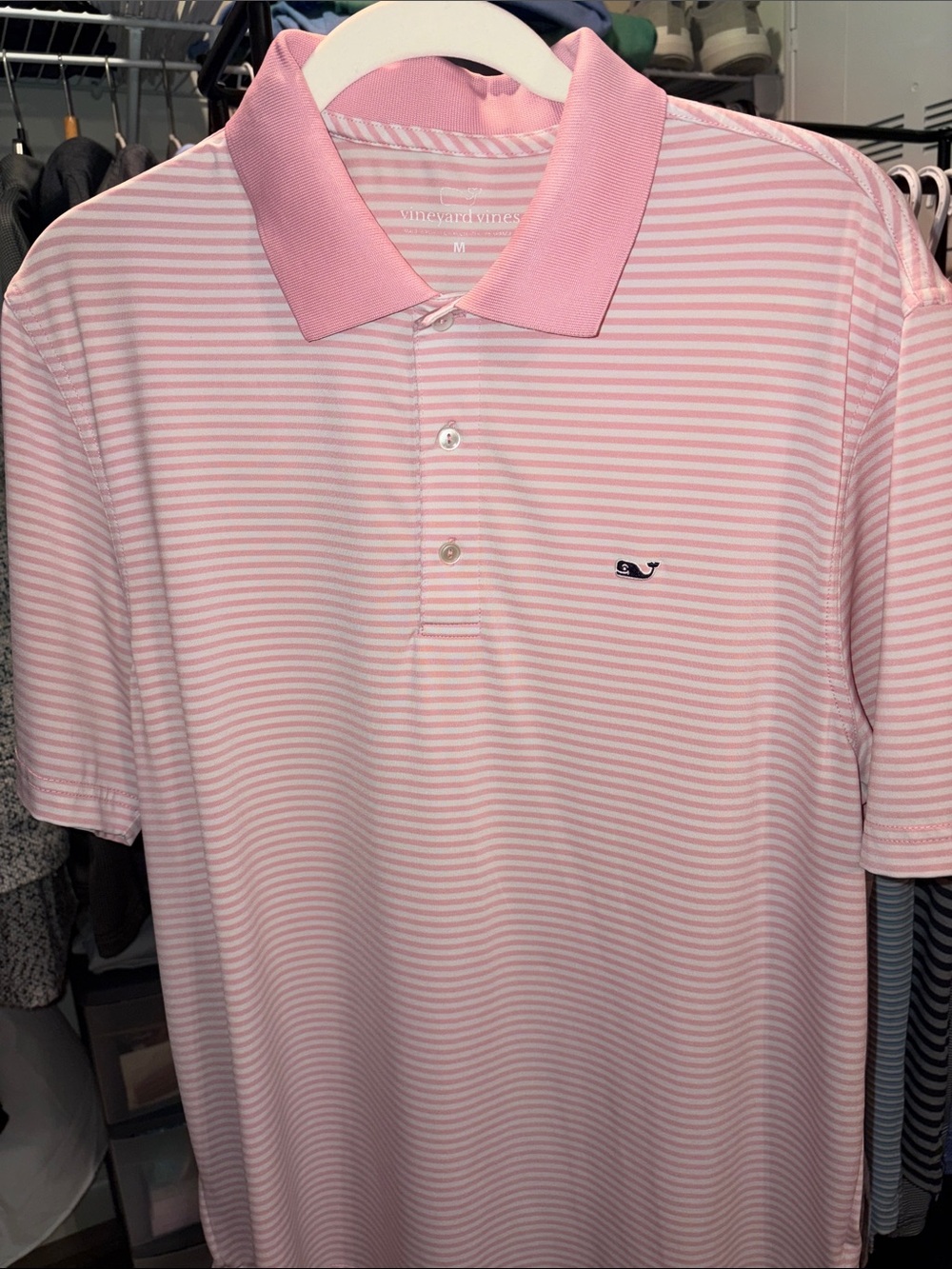 Vineyard Vines Men’s Light Pink and White Striped Polo